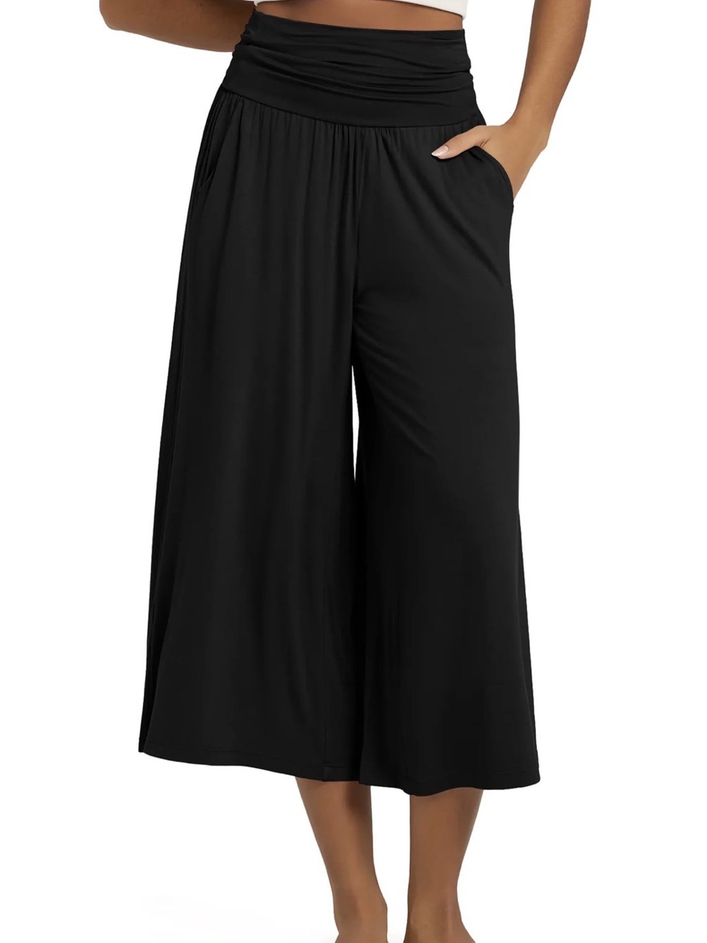 Ododos Wide Leg Palazzo Lounge Cropped Black Pants with Pockets size Medium
